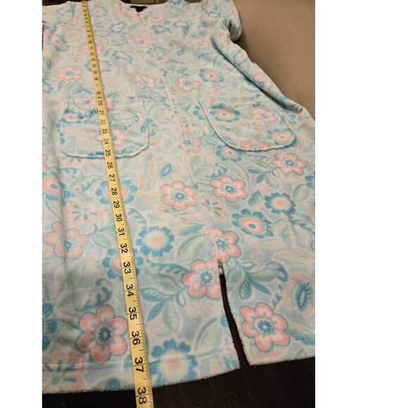 Miss Elaine Relax Floral French Terry Zipper Short Robe See Measurements Pockets - Picture 7 of 7